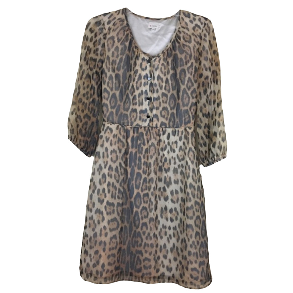 Daniel Cremieux Womens Leopard Print Dress Size 2 With Slip Attached Midi Length